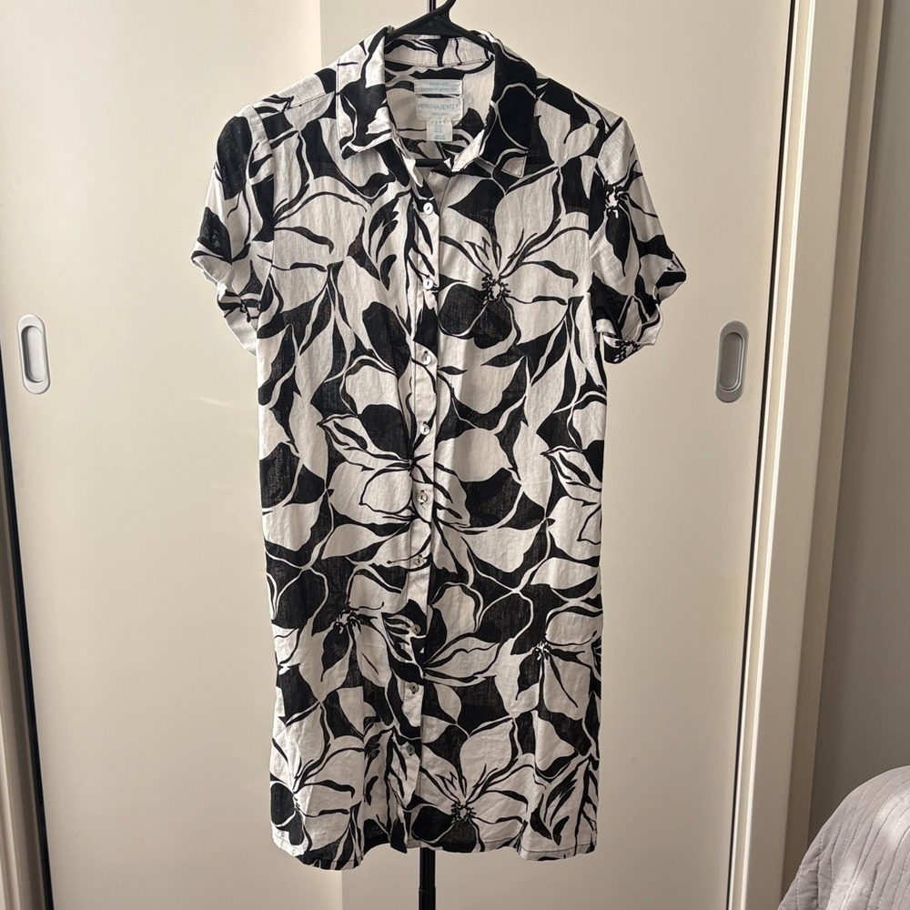 Cynthia Rowley Monochrome Floral Linen Dress